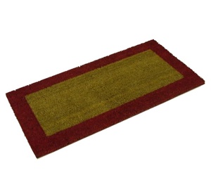 TAPIS BROSSE COCO NATUREL QUALITE STANDARD BORDE ROUGE 40X80cm