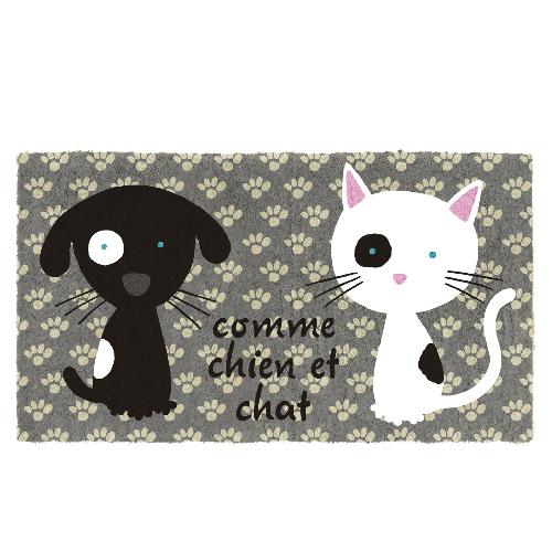 PAILLASSON COCO/PVC DERRIERE LA PORTE "COMME CHAT ET CHIEN"