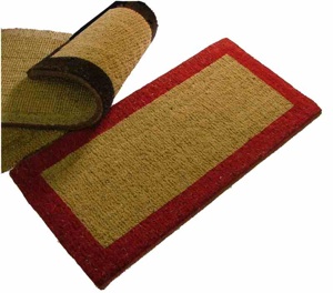 TAPIS BROSSE COCO NATUREL EXTRA TISSE BORDE ROUGE 40x80cm 